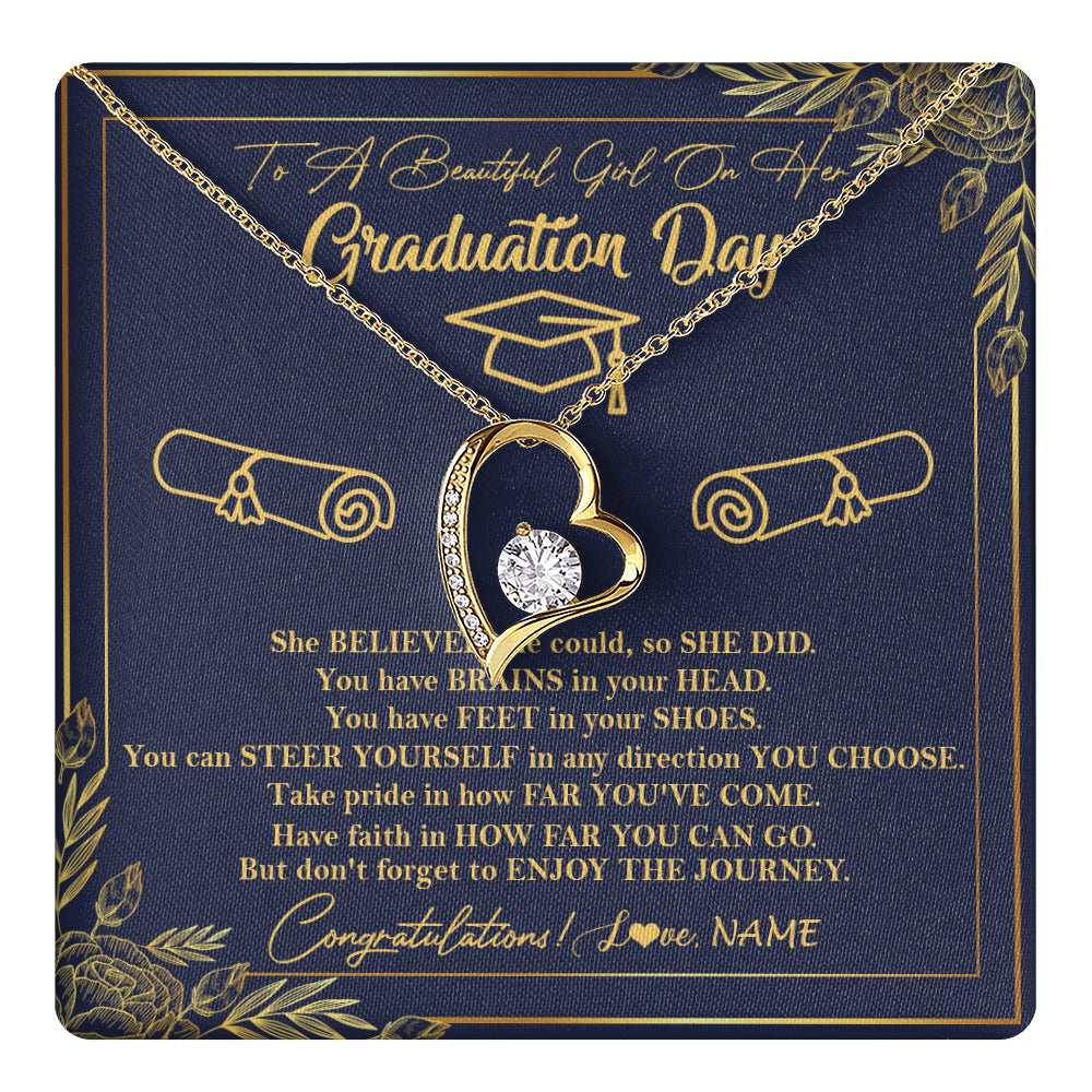 Forever Love Necklace 18K Yellow Gold Finish | 1 | Personalized To A Beautiful Women On Her Graduation Day Necklace Class of 2024 For Daughter Granddaughter Sister Jewelry Customized Gift Box Message Card | siriusteestore