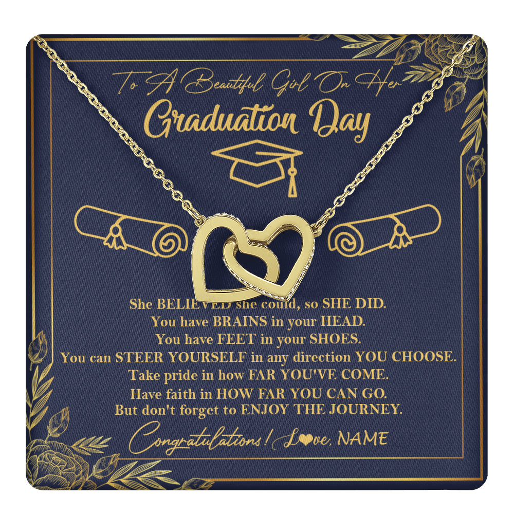 Interlocking Hearts Necklace 18K Yellow Gold Finish | 1 | Personalized To A Beautiful Women On Her Graduation Day Necklace Class of 2024 For Daughter Granddaughter Sister Jewelry Customized Gift Box Message Card | siriusteestore