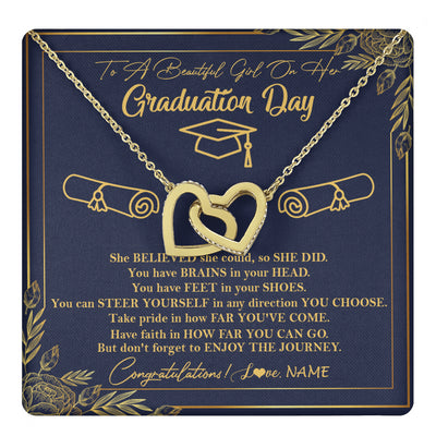 Interlocking Hearts Necklace 18K Yellow Gold Finish | 1 | Personalized To A Beautiful Women On Her Graduation Day Necklace Class of 2024 For Daughter Granddaughter Sister Jewelry Customized Gift Box Message Card | siriusteestore