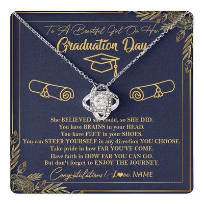 Love Knot Necklace 14K White Gold Finish | 1 | Personalized To A Beautiful Women On Her Graduation Day Necklace Class of 2024 For Daughter Granddaughter Sister Jewelry Customized Gift Box Message Card | siriusteestore