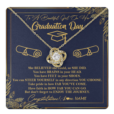 Love Knot Necklace 18K Yellow Gold Finish | 1 | Personalized To A Beautiful Women On Her Graduation Day Necklace Class of 2024 For Daughter Granddaughter Sister Jewelry Customized Gift Box Message Card | siriusteestore
