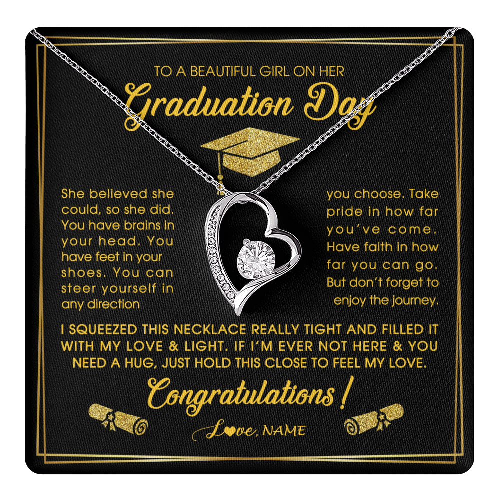 Forever Love Necklace 14K White Gold Finish | 1 | Personalized To A Beautiful Women On Her Graduation Day Necklace For Daughter Granddaughter Sister Bonus Daughter Jewelry Customized Gift Box Message Card | siriusteestore