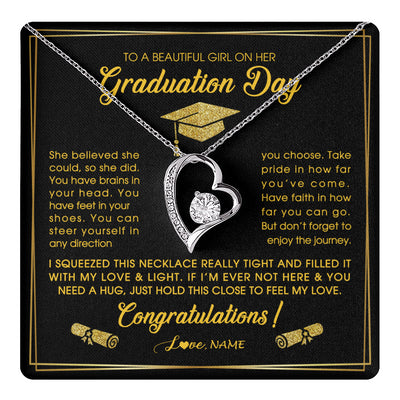 Forever Love Necklace 14K White Gold Finish | 1 | Personalized To A Beautiful Women On Her Graduation Day Necklace For Daughter Granddaughter Sister Bonus Daughter Jewelry Customized Gift Box Message Card | siriusteestore