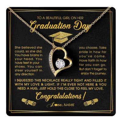 Forever Love Necklace 18K Yellow Gold Finish | 1 | Personalized To A Beautiful Women On Her Graduation Day Necklace For Daughter Granddaughter Sister Bonus Daughter Jewelry Customized Gift Box Message Card | siriusteestore