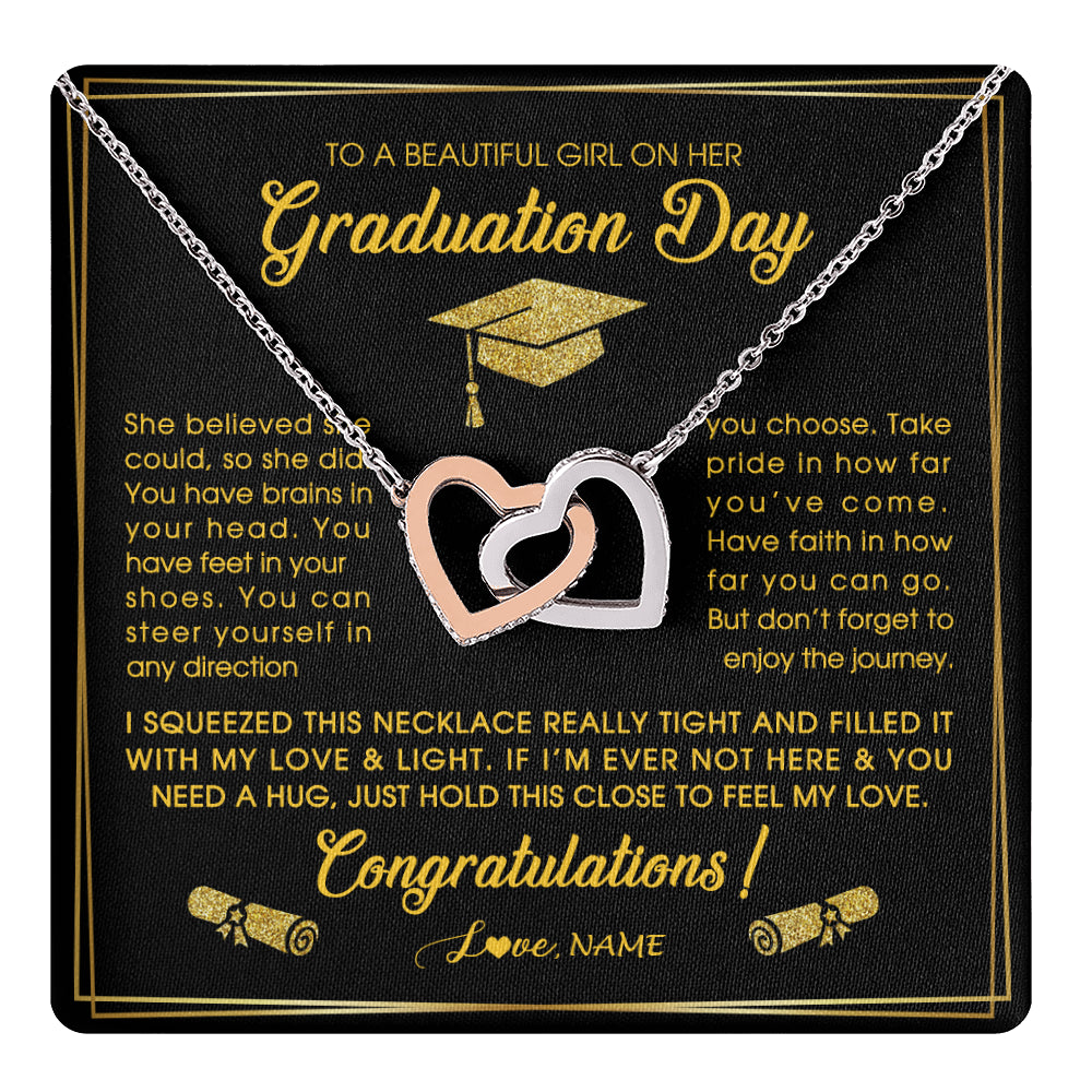 Interlocking Hearts Necklace Stainless Steel & Rose Gold Finish | 1 | Personalized To A Beautiful Women On Her Graduation Day Necklace For Daughter Granddaughter Sister Bonus Daughter Jewelry Customized Gift Box Message Card | siriusteestore