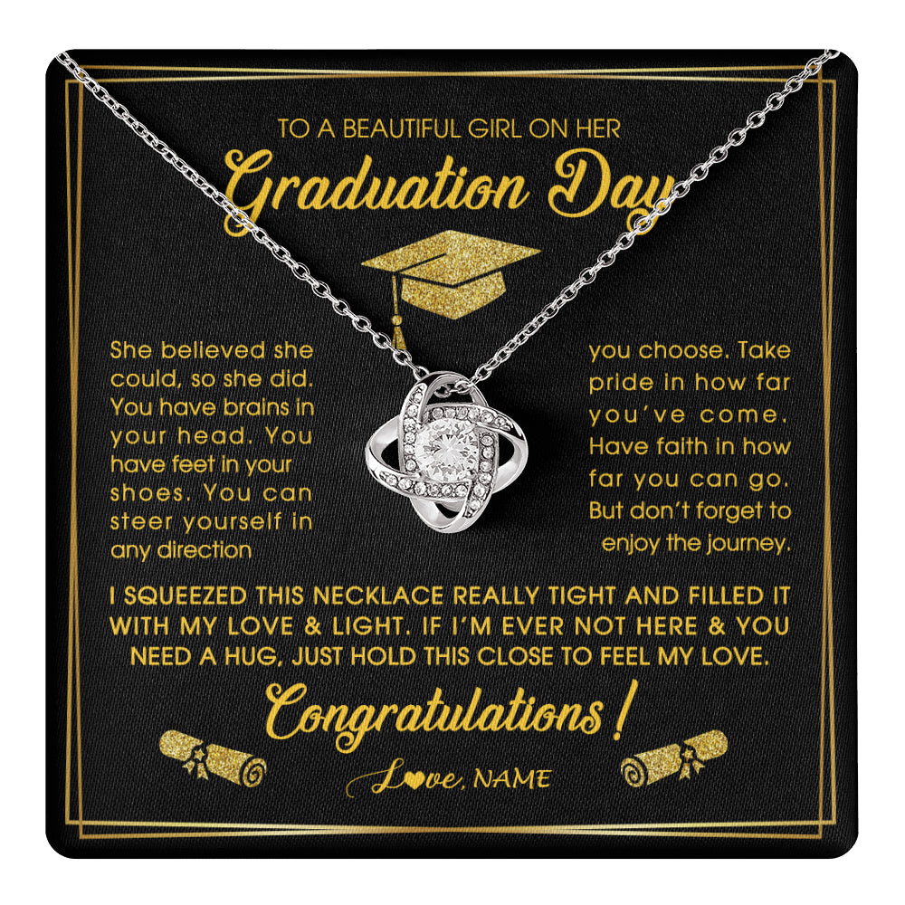 Love Knot Necklace 14K White Gold Finish | 1 | Personalized To A Beautiful Women On Her Graduation Day Necklace For Daughter Granddaughter Sister Bonus Daughter Jewelry Customized Gift Box Message Card | siriusteestore