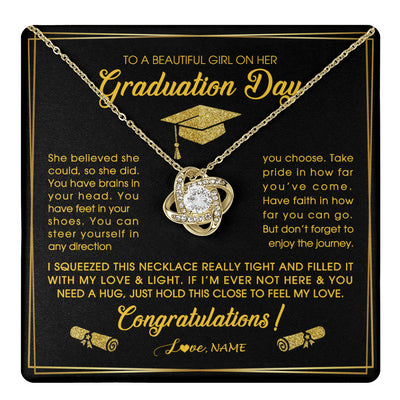 Love Knot Necklace 18K Yellow Gold Finish | 1 | Personalized To A Beautiful Women On Her Graduation Day Necklace For Daughter Granddaughter Sister Bonus Daughter Jewelry Customized Gift Box Message Card | siriusteestore