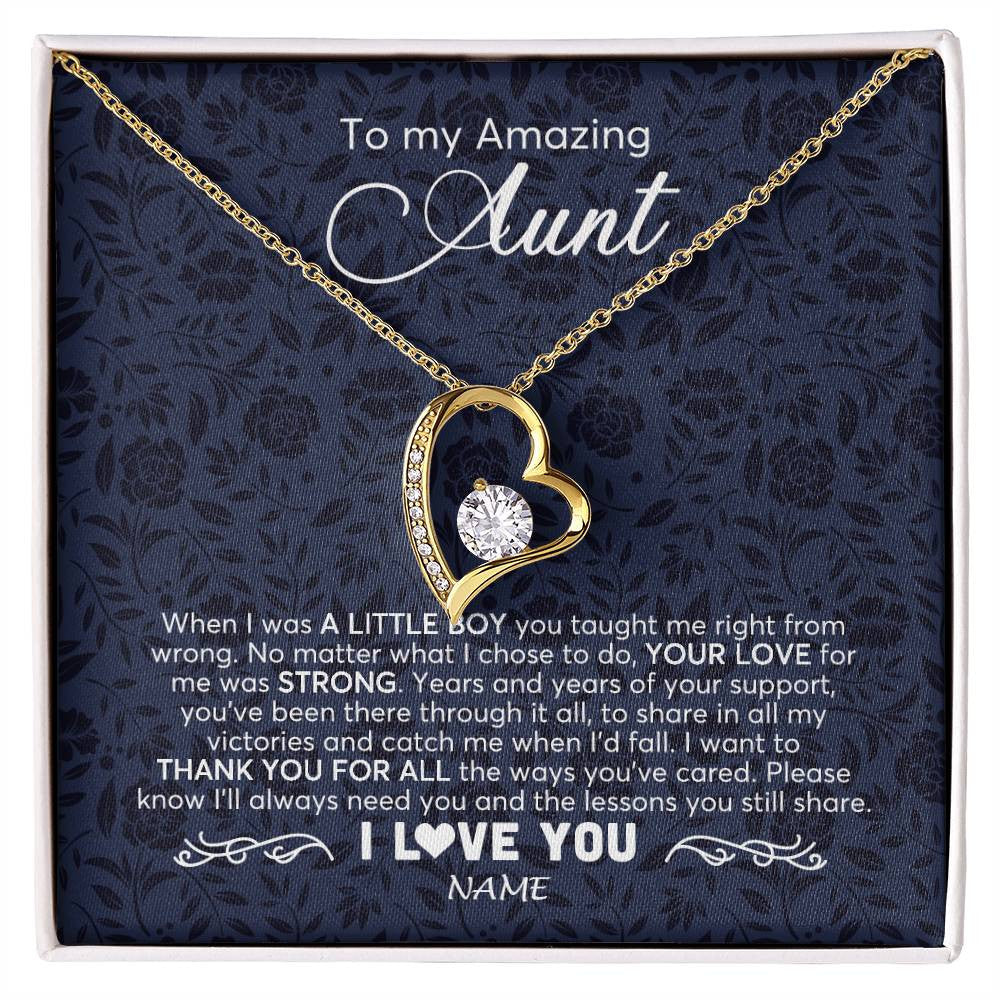 Forever Love Necklace 18K Yellow Gold Finish | 1 | Personalized To My Amazing Aunt Necklace From Nephew When I Was A Little Boy Aunt Birthday Mothers Day Christmas Jewelry Customized Gift Box Message Card | siriusteestore