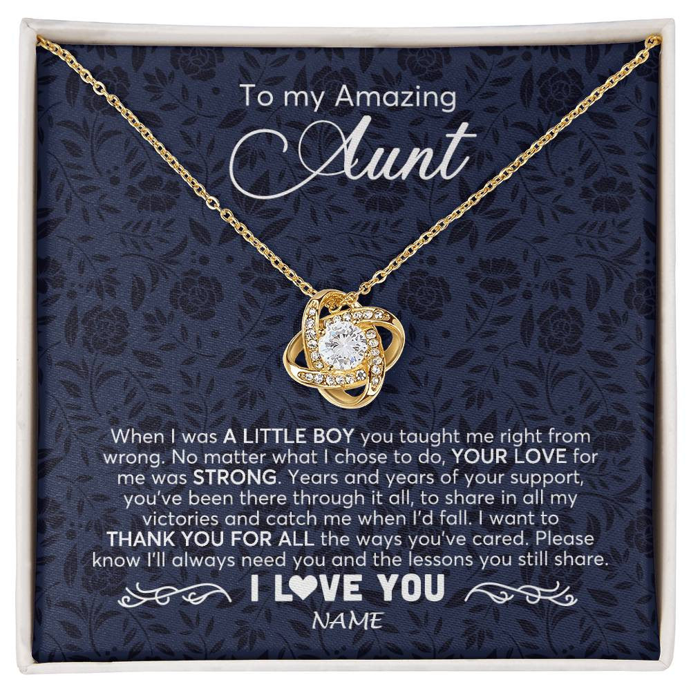 Love Knot Necklace 18K Yellow Gold Finish | 1 | Personalized To My Amazing Aunt Necklace From Nephew When I Was A Little Boy Aunt Birthday Mothers Day Christmas Jewelry Customized Gift Box Message Card | siriusteestore