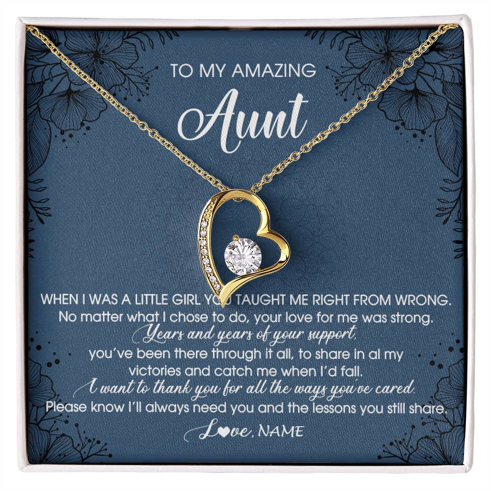 Forever Love Necklace 18K Yellow Gold Finish | Personalized To My Amazing Aunt Necklace From Niece Little Girl You Taught Me Right Mom Birthday Mothers Day Christmas Jewelry Customized Gift Box Message Card | siriusteestore