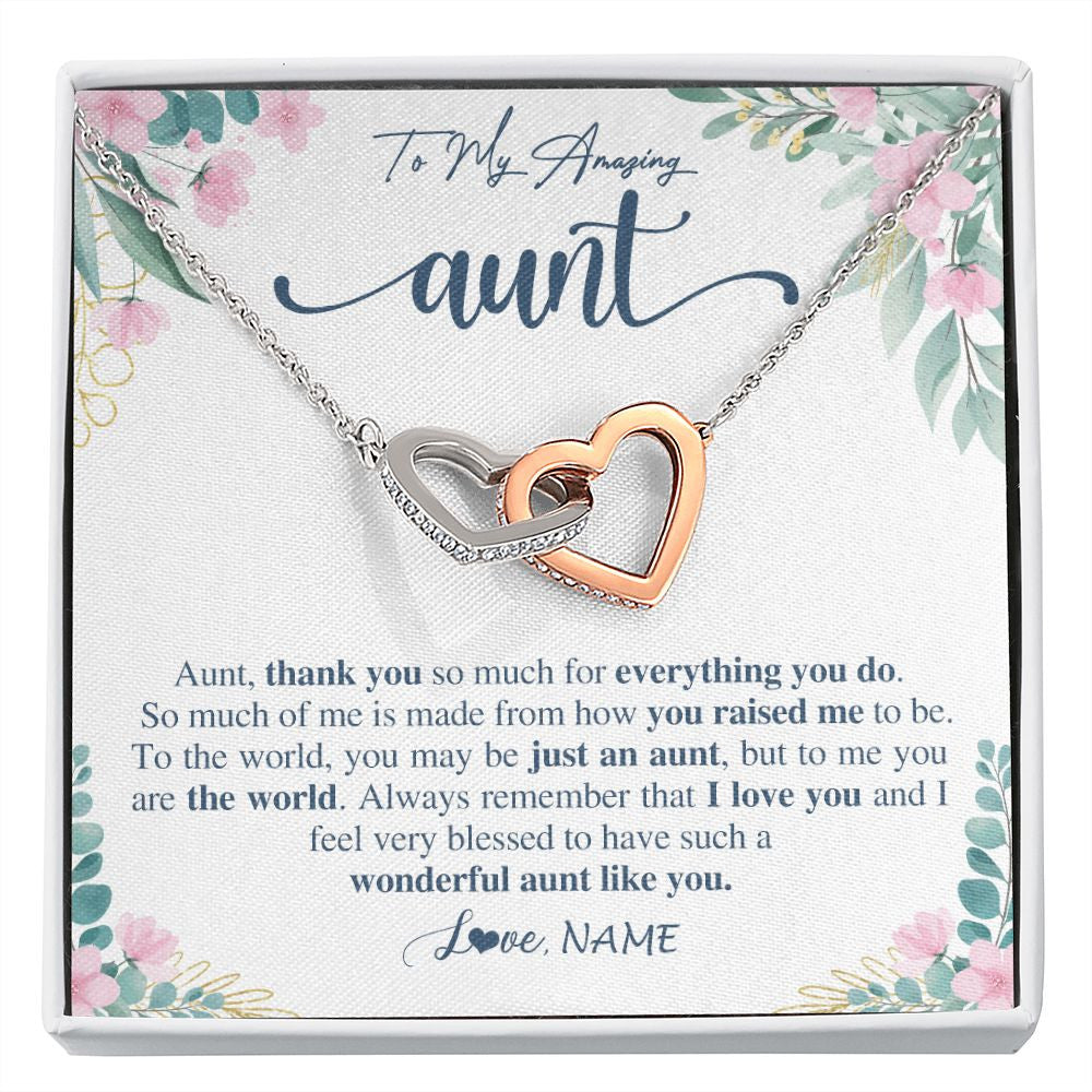 Interlocking Hearts Necklace | Personalized To My Amazing Aunt Necklace From Niece Nephew Thank You For Everything You Do Aunt Mothers Day Birthday Christmas Customized Gift Box Message Card | siriusteestore