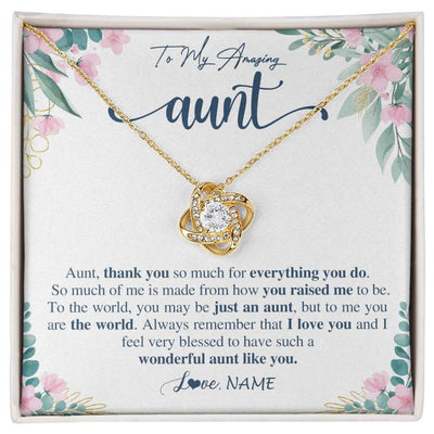 Love Knot Necklace 18K Yellow Gold Finish | 1 | Personalized To My Amazing Aunt Necklace From Niece Nephew Thank You For Everything You Do Aunt Mothers Day Birthday Christmas Customized Gift Box Message Card | siriusteestore
