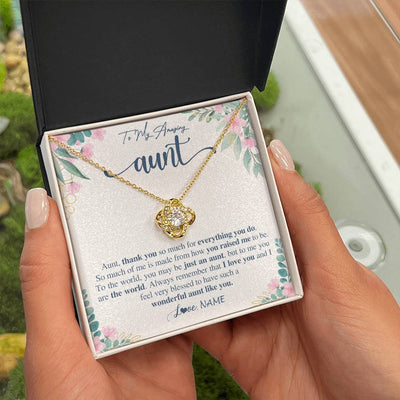 Love Knot Necklace 18K Yellow Gold Finish | 2 | Personalized To My Amazing Aunt Necklace From Niece Nephew Thank You For Everything You Do Aunt Mothers Day Birthday Christmas Customized Gift Box Message Card | siriusteestore