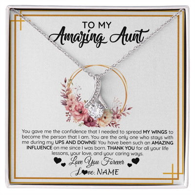 Alluring Beauty Necklace 14K White Gold Finish | 1 | Personalized To My Amazing Aunt Necklace From Niece Nephew You Gave Me The Confidence Aunt Birthday Mothers Day Christmas Customized Gift Box Message Card | siriusteestore