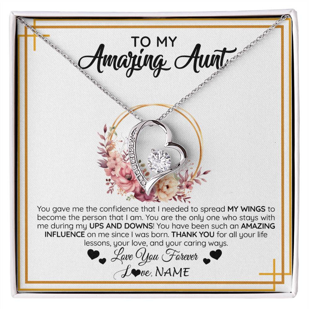Forever Love Necklace 14K White Gold Finish | 1 | Personalized To My Amazing Aunt Necklace From Niece Nephew You Gave Me The Confidence Aunt Birthday Mothers Day Christmas Customized Gift Box Message Card | siriusteestore