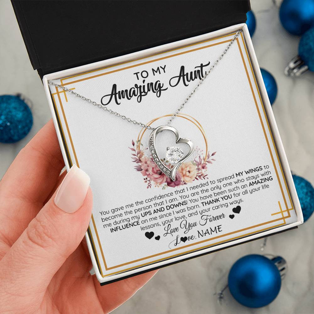 Forever Love Necklace 14K White Gold Finish | 2 | Personalized To My Amazing Aunt Necklace From Niece Nephew You Gave Me The Confidence Aunt Birthday Mothers Day Christmas Customized Gift Box Message Card | siriusteestore