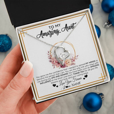 Forever Love Necklace 14K White Gold Finish | 2 | Personalized To My Amazing Aunt Necklace From Niece Nephew You Gave Me The Confidence Aunt Birthday Mothers Day Christmas Customized Gift Box Message Card | siriusteestore