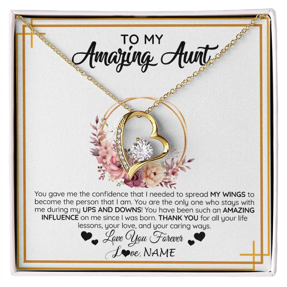 Forever Love Necklace 18K Yellow Gold Finish | 1 | Personalized To My Amazing Aunt Necklace From Niece Nephew You Gave Me The Confidence Aunt Birthday Mothers Day Christmas Customized Gift Box Message Card | siriusteestore