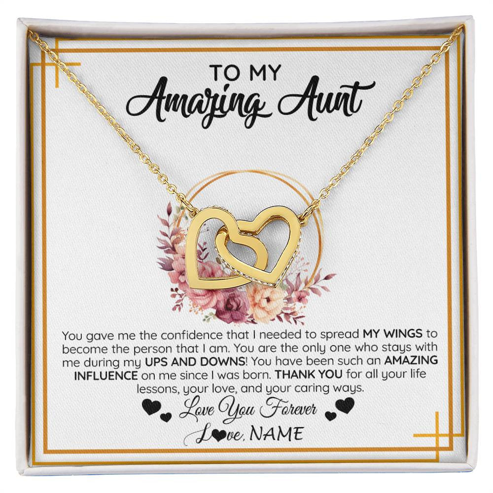 Interlocking Hearts Necklace 18K Yellow Gold Finish | 1 | Personalized To My Amazing Aunt Necklace From Niece Nephew You Gave Me The Confidence Aunt Birthday Mothers Day Christmas Customized Gift Box Message Card | siriusteestore