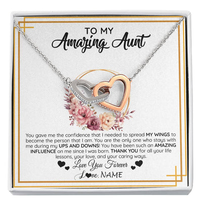 Interlocking Hearts Necklace Stainless Steel & Rose Gold Finish | 1 | Personalized To My Amazing Aunt Necklace From Niece Nephew You Gave Me The Confidence Aunt Birthday Mothers Day Christmas Customized Gift Box Message Card | siriusteestore