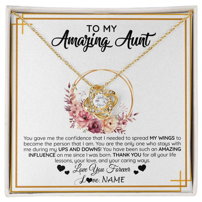 Love Knot Necklace 18K Yellow Gold Finish | 1 | Personalized To My Amazing Aunt Necklace From Niece Nephew You Gave Me The Confidence Aunt Birthday Mothers Day Christmas Customized Gift Box Message Card | siriusteestore
