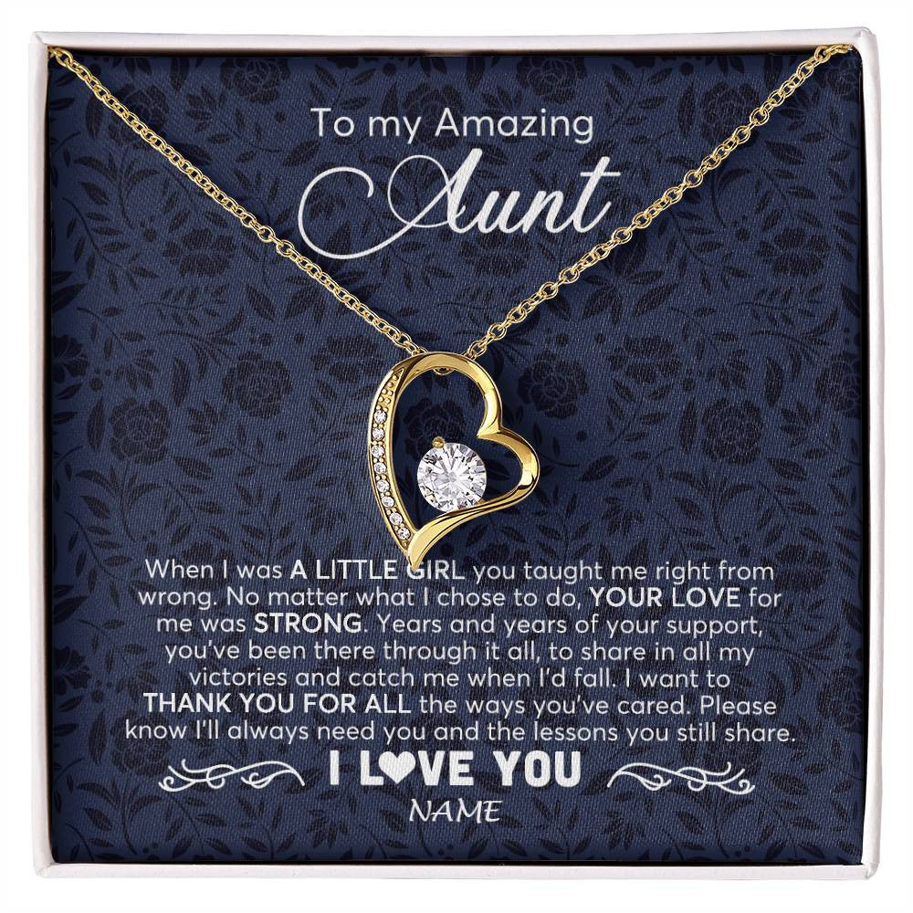 Forever Love Necklace 18K Yellow Gold Finish | 1 | Personalized To My Amazing Aunt Necklace From Niece When I Was A Little Girl Aunt Birthday Mothers Day Christmas Jewelry Customized Gift Box Message Card | siriusteestore