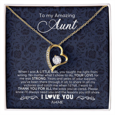 Forever Love Necklace 18K Yellow Gold Finish | 1 | Personalized To My Amazing Aunt Necklace From Niece When I Was A Little Girl Aunt Birthday Mothers Day Christmas Jewelry Customized Gift Box Message Card | siriusteestore