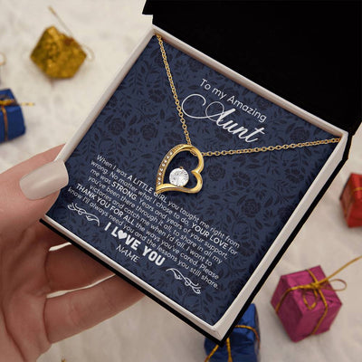 Forever Love Necklace 18K Yellow Gold Finish | 2 | Personalized To My Amazing Aunt Necklace From Niece When I Was A Little Girl Aunt Birthday Mothers Day Christmas Jewelry Customized Gift Box Message Card | siriusteestore