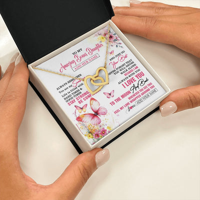 Interlocking Hearts Necklace 18K Yellow Gold Finish | 2 | Personalized To My Amazing Bonus Daughter Necklace From Stepmom Stepdad Butterfly It A Big Hug Stepdaughter Birthday Gifts Christmas Gift Box Message Card | https://siriusteestore.