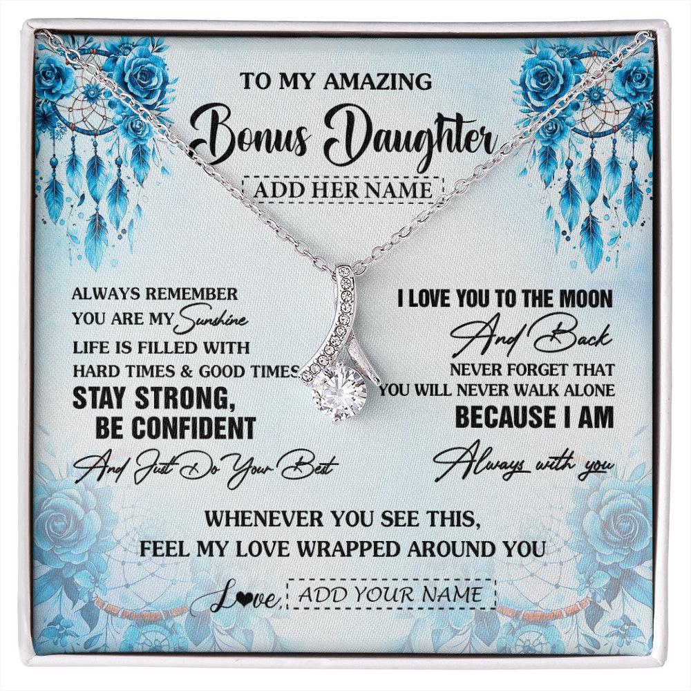 Alluring Beauty Necklace 14K White Gold Finish | 1 | Personalized To My Amazing Bonus Daughter Necklace From Stepmom Stepdad Dream Catcher It A Big Hug Stepdaughter Birthday Gifts Christmas Gift Box Message Card | https://siriusteestore.