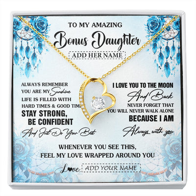 Forever Love Necklace 18K Yellow Gold Finish | 1 | Personalized To My Amazing Bonus Daughter Necklace From Stepmom Stepdad Dream Catcher It A Big Hug Stepdaughter Birthday Gifts Christmas Gift Box Message Card | https://siriusteestore.