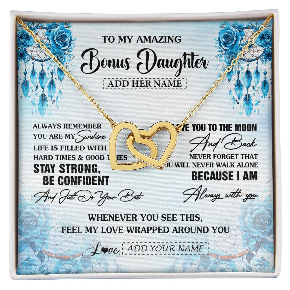 Interlocking Hearts Necklace 18K Yellow Gold Finish | 1 | Personalized To My Amazing Bonus Daughter Necklace From Stepmom Stepdad Dream Catcher It A Big Hug Stepdaughter Birthday Gifts Christmas Gift Box Message Card | https://siriusteestore.