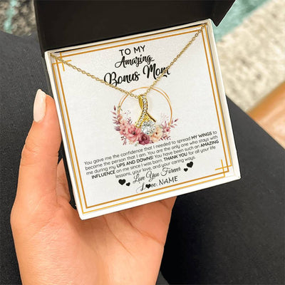 Alluring Beauty Necklace 18K Yellow Gold Finish | 2 | Personalized To My Amazing Bonus Mom Necklace From Daughter You Gave Me The Confidence Stepmom Birthday Mothers Day Christmas Customized Gift Box Message Card | siriusteestore