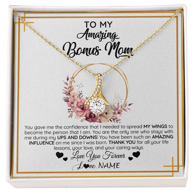 Alluring Beauty Necklace 18K Yellow Gold Finish | 1 | Personalized To My Amazing Bonus Mom Necklace From Daughter You Gave Me The Confidence Stepmom Birthday Mothers Day Christmas Customized Gift Box Message Card | siriusteestore