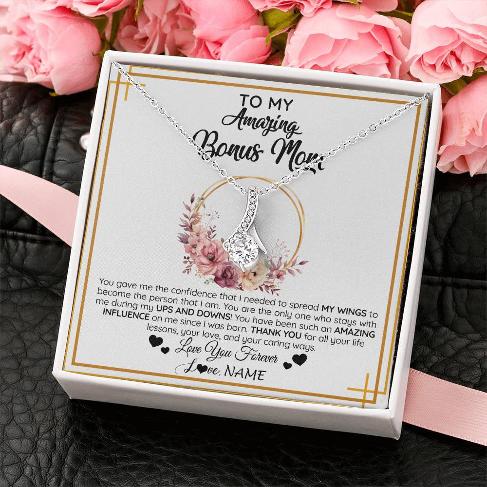Alluring Beauty Necklace 14K White Gold Finish | 2 | Personalized To My Amazing Bonus Mom Necklace From Daughter You Gave Me The Confidence Stepmom Birthday Mothers Day Christmas Customized Gift Box Message Card | siriusteestore