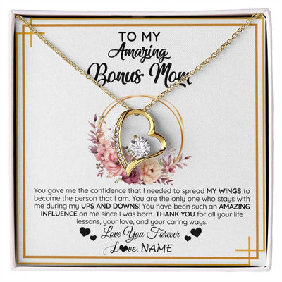Forever Love Necklace 18K Yellow Gold Finish | 1 | Personalized To My Amazing Bonus Mom Necklace From Daughter You Gave Me The Confidence Stepmom Birthday Mothers Day Christmas Customized Gift Box Message Card | siriusteestore