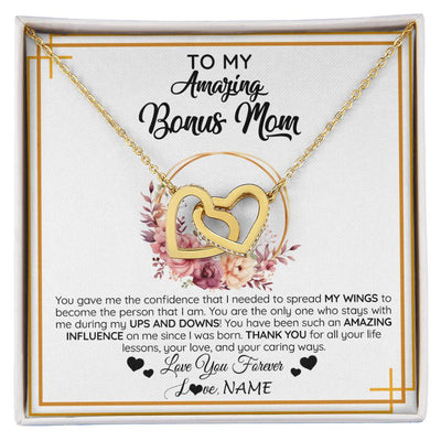Interlocking Hearts Necklace 18K Yellow Gold Finish | 1 | Personalized To My Amazing Bonus Mom Necklace From Daughter You Gave Me The Confidence Stepmom Birthday Mothers Day Christmas Customized Gift Box Message Card | siriusteestore
