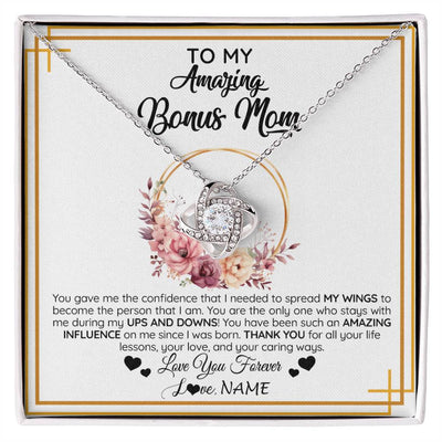 Love Knot Necklace 14K White Gold Finish | 1 | Personalized To My Amazing Bonus Mom Necklace From Daughter You Gave Me The Confidence Stepmom Birthday Mothers Day Christmas Customized Gift Box Message Card | siriusteestore