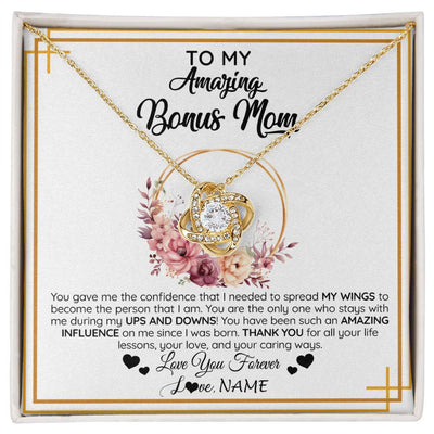 Love Knot Necklace 18K Yellow Gold Finish | 1 | Personalized To My Amazing Bonus Mom Necklace From Daughter You Gave Me The Confidence Stepmom Birthday Mothers Day Christmas Customized Gift Box Message Card | siriusteestore