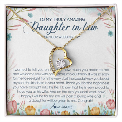 Forever Love Necklace 18K Yellow Gold Finish | Personalized To My Amazing Daughter In Law Necklace from Mother In Law Daughter In Law On Your Wedding Day Bride Jewelry Customized Gift Box Message Card | siriusteestore