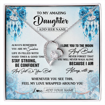 Forever Love Necklace 14K White Gold Finish | 1 | Personalized To My Amazing Daughter Necklace From Dad Mom Mother Dream Catcher It A Big Hug Daughter Birthday Gifts Christmas Customized Gift Box Message Card | https://siriusteestore.