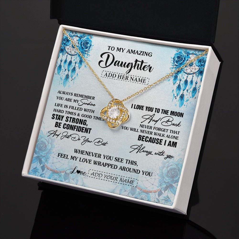 Love Knot Necklace 18K Yellow Gold Finish | 2 | Personalized To My Amazing Daughter Necklace From Dad Mom Mother Dream Catcher It A Big Hug Daughter Birthday Gifts Christmas Customized Gift Box Message Card | https://siriusteestore.