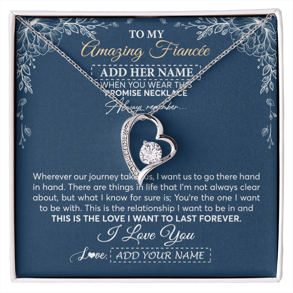 Forever Love Necklace 14K White Gold Finish | 1 | Personalized To My Amazing Fiancee Necklace From Fiance Promise Necklace Birthday Gifts For Fiancee For Her Valentines Christmas Custom Gift Box Message Card | https://siriusteestore.