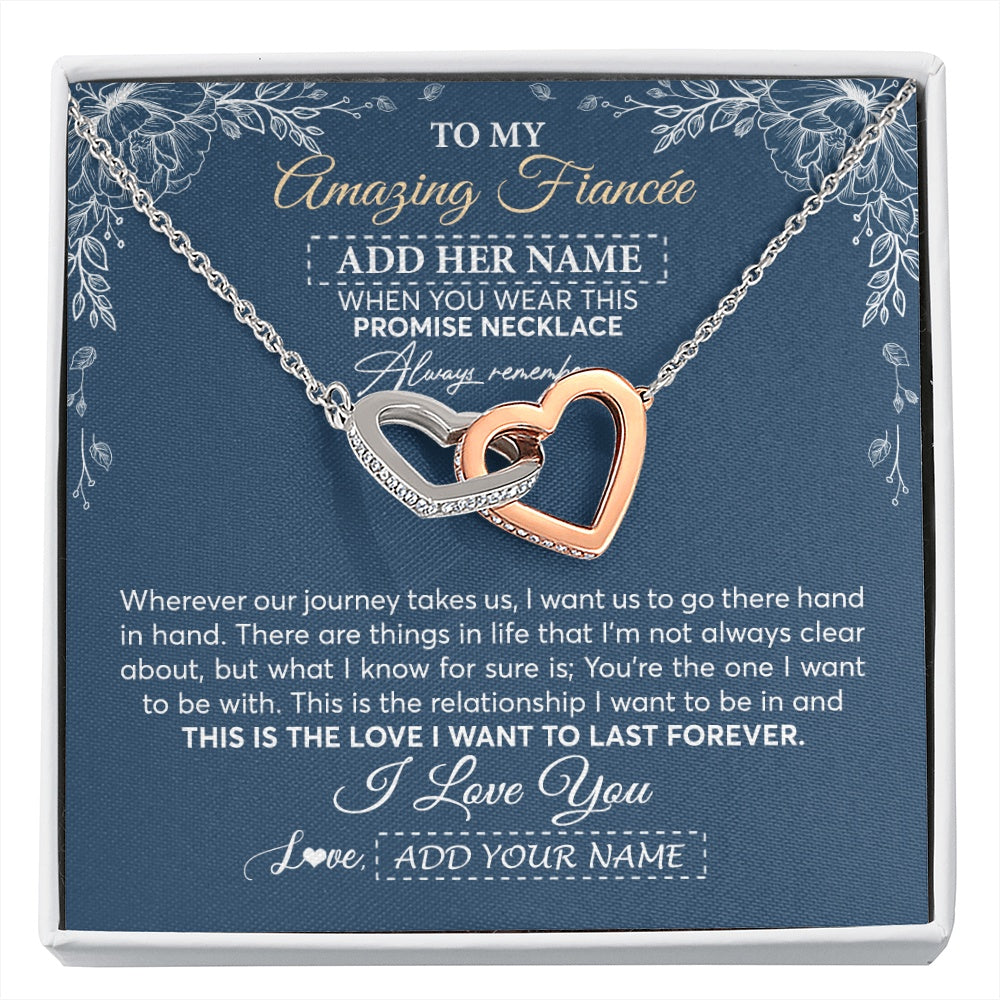 Interlocking Hearts Necklace Stainless Steel & Rose Gold Finish | 1 | Personalized To My Amazing Fiancee Necklace From Fiance Promise Necklace Birthday Gifts For Fiancee For Her Valentines Christmas Custom Gift Box Message Card | https://siriusteestore.