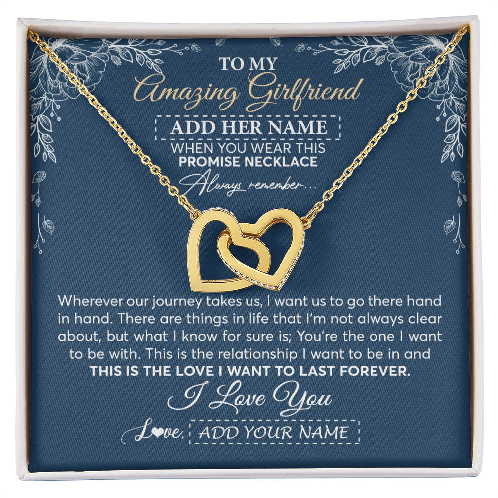 Interlocking Hearts Necklace 18K Yellow Gold Finish | 1 | Personalized To My Amazing Girlfriend Necklace From Boyfriend Promise Necklace Birthday Gifts For Girlfriend Valentines Christmas Custom Gift Box Message Card | https://siriusteestore.