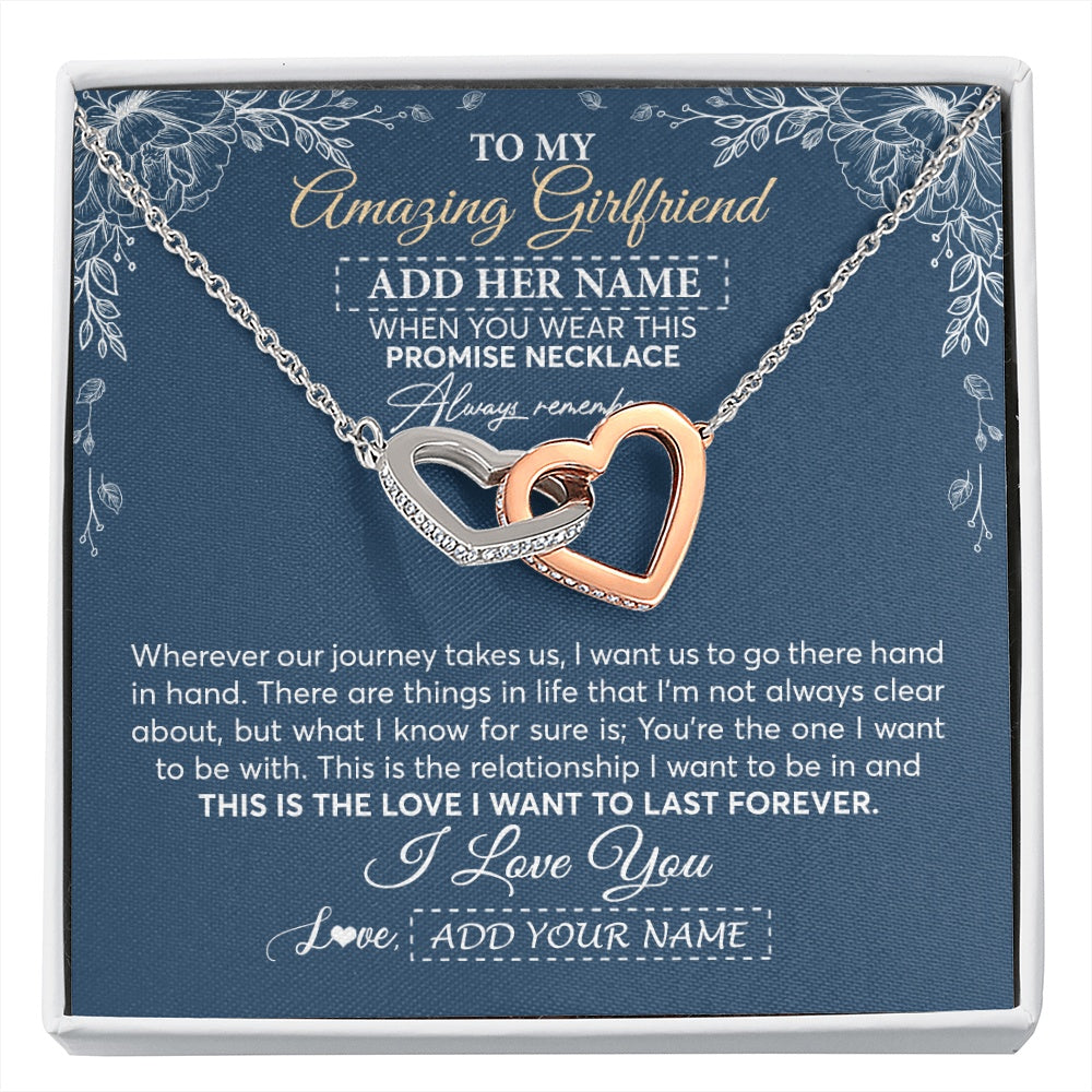 Interlocking Hearts Necklace Stainless Steel & Rose Gold Finish | 1 | Personalized To My Amazing Girlfriend Necklace From Boyfriend Promise Necklace Birthday Gifts For Girlfriend Valentines Christmas Custom Gift Box Message Card | https://siriusteestore.