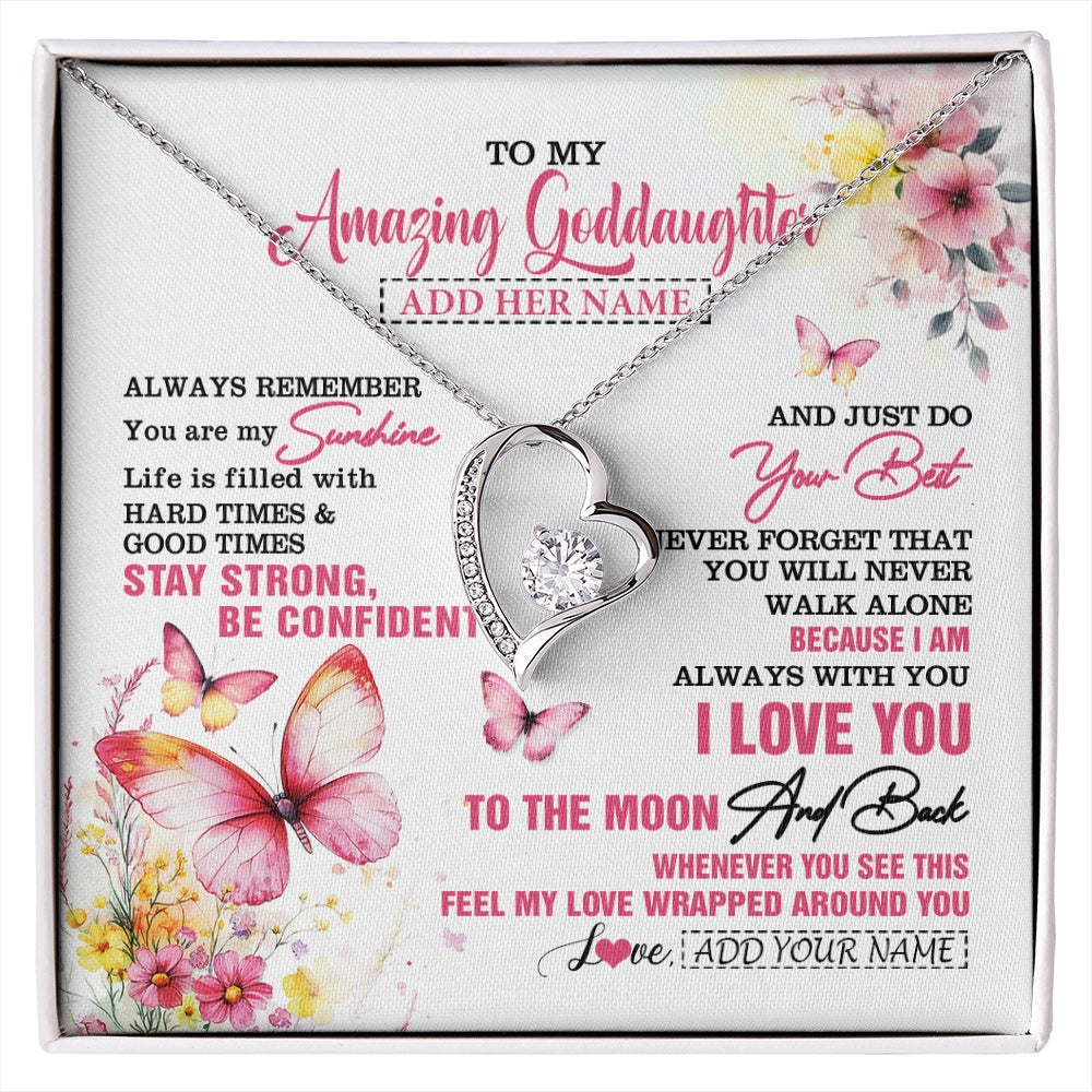 Forever Love Necklace 14K White Gold Finish | 1 | Personalized To My Amazing Goddaughter Necklace From Godmother Uncle Butterfly It A Big Hug Goddaughter Birthday Gifts Christmas Custom Gift Box Message Card | https://siriusteestore.