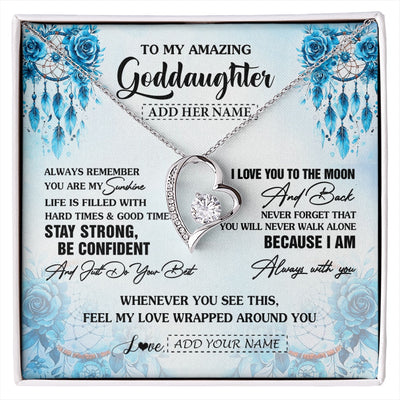 Forever Love Necklace 14K White Gold Finish | 1 | Personalized To My Amazing Goddaughter Necklace From Godmother Uncle Dream Catcher It A Big Hug Goddaughter Birthday Gifts Christmas Gift Box Message Card | https://siriusteestore.