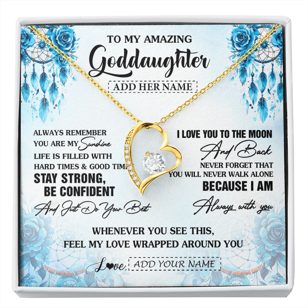 Forever Love Necklace 18K Yellow Gold Finish | 1 | Personalized To My Amazing Goddaughter Necklace From Godmother Uncle Dream Catcher It A Big Hug Goddaughter Birthday Gifts Christmas Gift Box Message Card | https://siriusteestore.