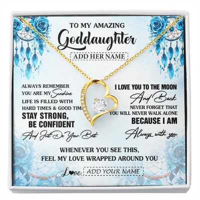 Forever Love Necklace 18K Yellow Gold Finish | 1 | Personalized To My Amazing Goddaughter Necklace From Godmother Uncle Dream Catcher It A Big Hug Goddaughter Birthday Gifts Christmas Gift Box Message Card | https://siriusteestore.